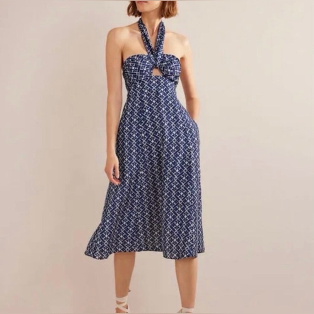 BODEN HALTERNECK CUT OUT MIDI DRESS IN PRUSSIAN BLUE Size 4